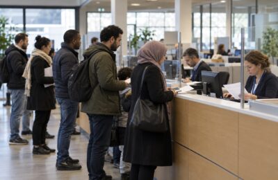 Nederlandse registratiebalie voor nieuw aangekomen asielzoekers
