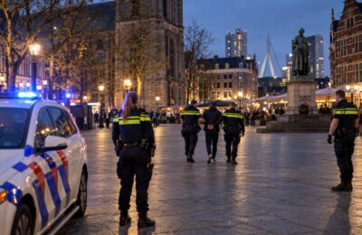 Politie houdt in de avond een verdachte aan op een plein in Rotterdam