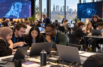 Digitale specialisten en jongeren werken samen tijdens een cybersecurity-hackathon